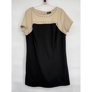 Lux II Woman Black Beige Studded Sheath Dress Plus Size 20W Short‎ Sleeve